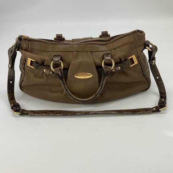 Brahmin, brown leather womens shoulder bag with snake print - Picture 1 of 10